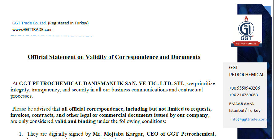 Official Statement on Validity of Correspondence and Documents